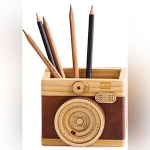 NWOT Wood Instax Mini 90 Camera Pen Holder Cup, brown, office WFH organizer gift